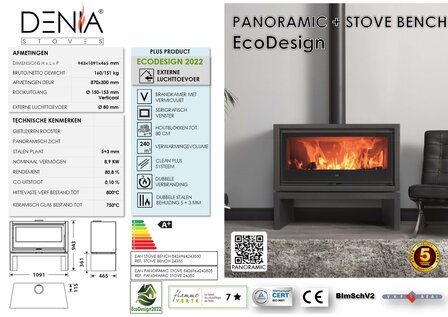 Denia Stoves Panoramic Stove + Bench Ecodesign Houtkachel